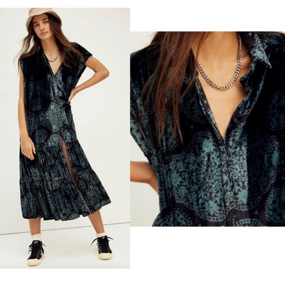 Free People On My Mind Velvet Maxi Top Duster Dress Festival Boho Rare
